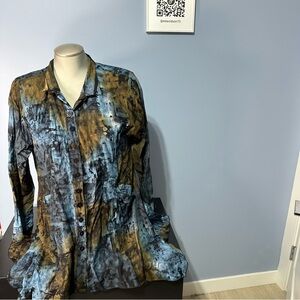 Blue sky button up tunic top dress long sleeve size medium